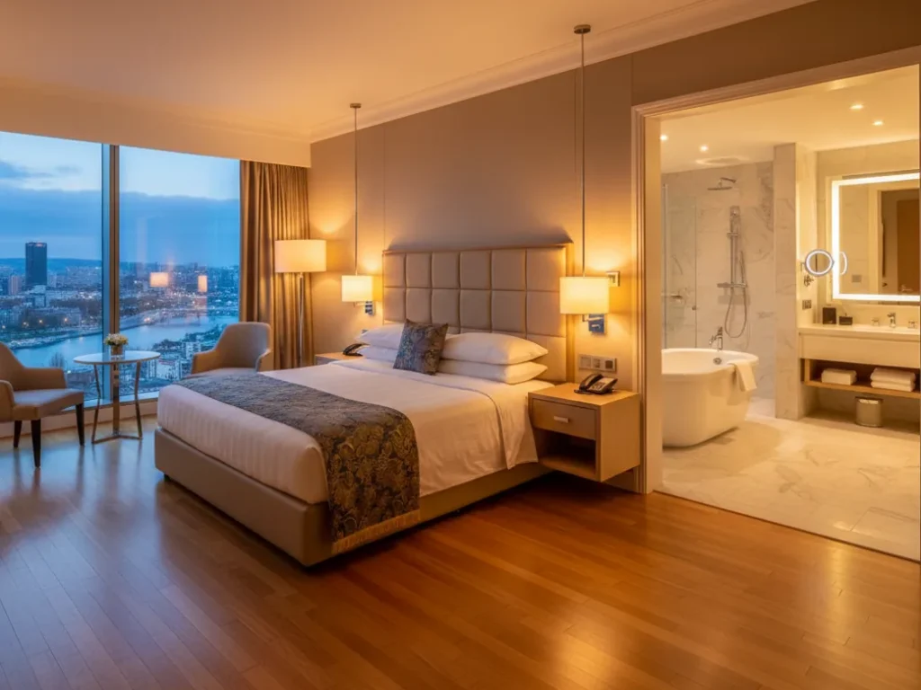 4-star hotel room with modern amenities for UK Umrah pilgrims