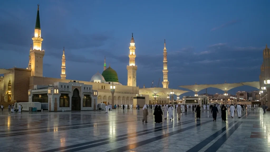 Madinah madinah nabawi minarets blue hour for 10 Nights 5 Star December Package