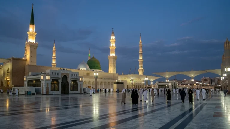Madinah madinah nabawi minarets blue hour for 10 Nights 5 Star December Package