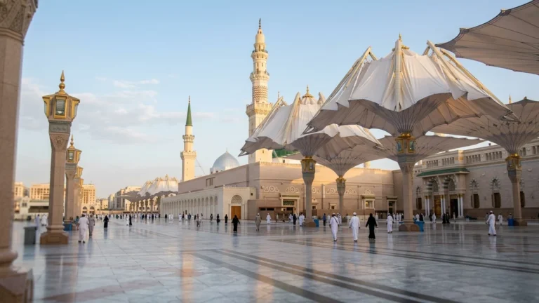 Madinah madinah nabawi umbrellas morning for 12 Nights 5 Star Easter Umrah Package