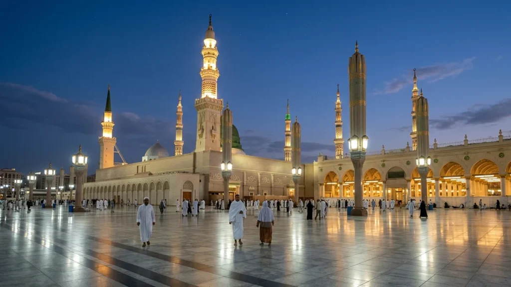 Madinah madinah nabawi minarets blue hour for 12 Nights 5 Star Ramadan Umrah Packages