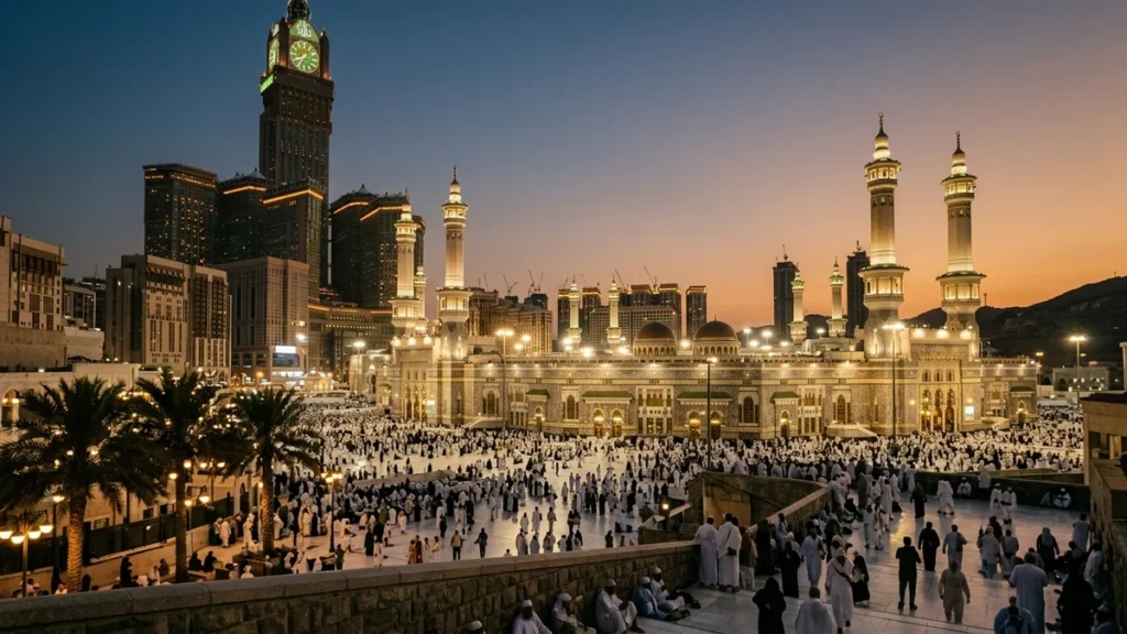 Makkah makkah skyline haram evening for 14 Nights 4 Star Umrah Package