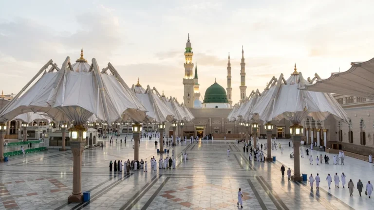 Madinah madinah nabawi umbrellas morning for April 3 Star 7 Nights Umrah Packages