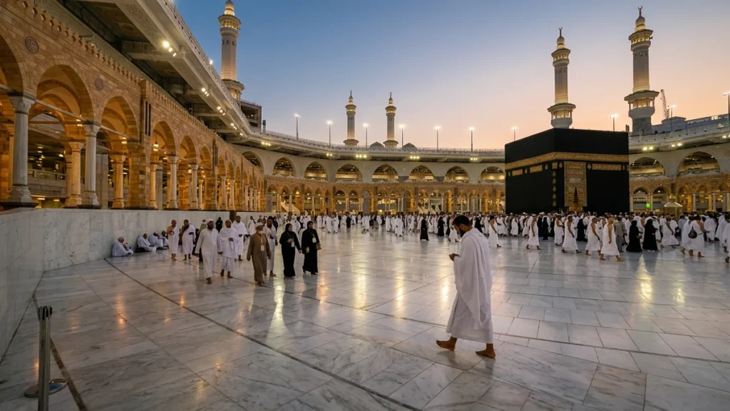 Makkah makkah kaaba courtyard dawn for August 3 Star 12 Nights Umrah Packages