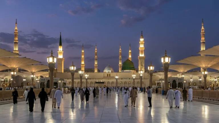 Madinah madinah nabawi minarets blue hour for Birmingham 4 Star 7 Nights Umrah Packages