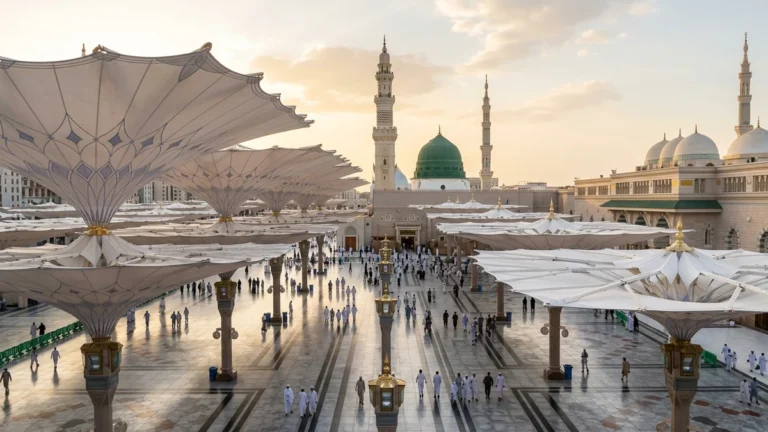 Madinah madinah nabawi umbrellas morning for Bradford 5 Star 10 Nights Umrah Packages