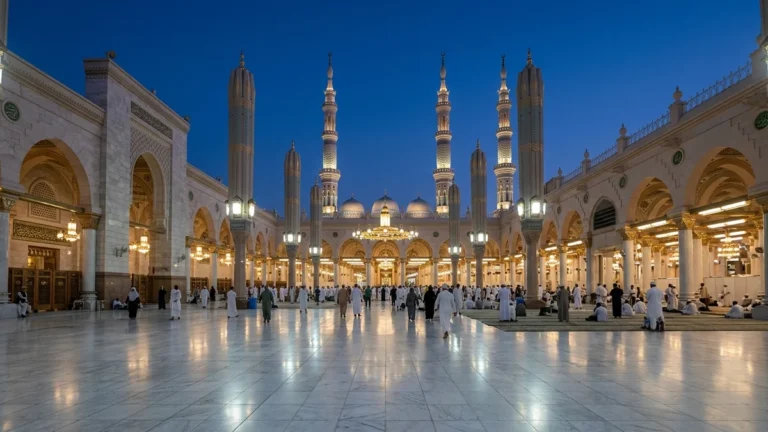 Madinah madinah nabawi minarets blue hour for Bradford 5 Star 14 Nights Umrah Packages