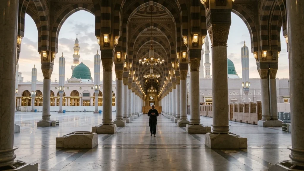 Madinah madinah arcade courtyard dawn for Edinburgh 3 Star 7 Nights Umrah Packages