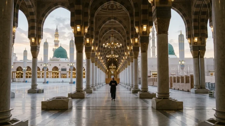 Madinah madinah arcade courtyard dawn for Edinburgh 3 Star 7 Nights Umrah Packages