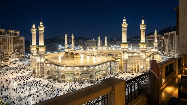 Makkah makkah haram minarets night for February 5 Star 10 Nights Umrah Packages