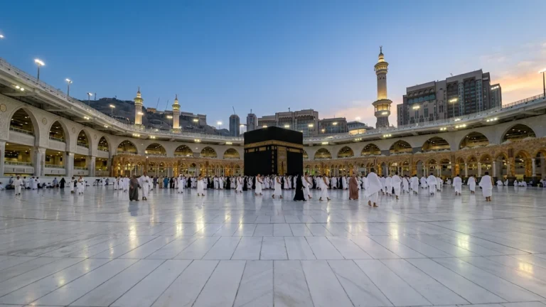 Makkah makkah marble courtyard morning for February 5 Star 7 Nights Umrah Packages