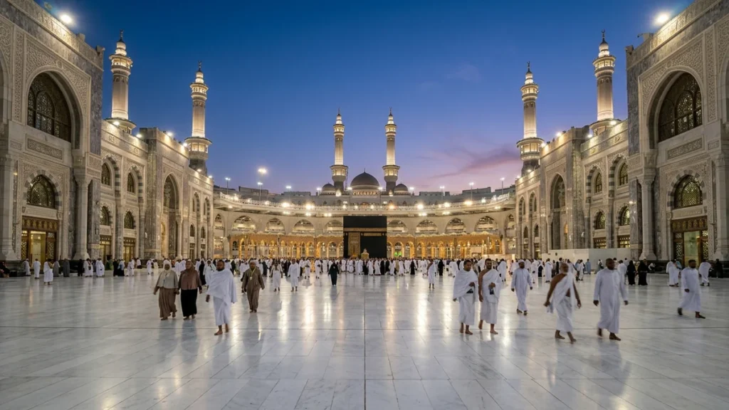 Makkah makkah marble courtyard morning for January 3 Star 7 Nights Umrah Packages