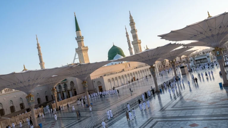 Madinah madinah nabawi umbrellas morning for January 4 Star 10 Nights Umrah Packages