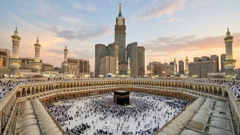 Makkah makkah haram aerial sunset for January 5 Star 7 Nights Umrah Packages