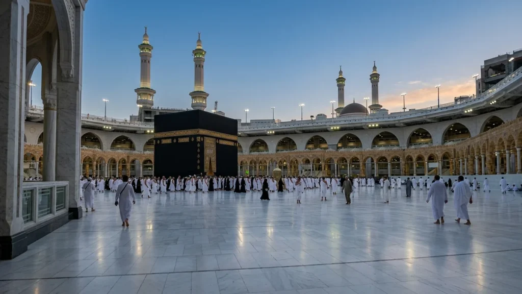 Makkah makkah kaaba courtyard dawn for July 3 Star 10 Nights Umrah Packages