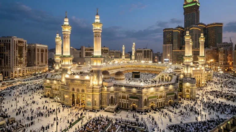 Makkah makkah skyline haram evening for July 4 Star 10 Nights Umrah Packages