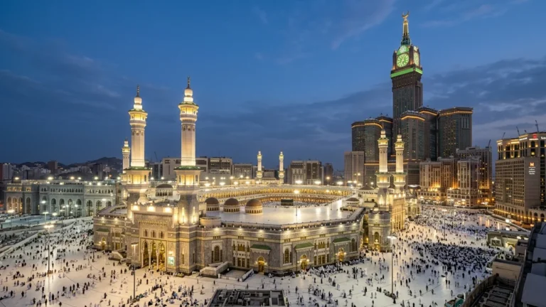Makkah makkah skyline haram evening for June 4 Star 12 Nights Umrah Packages
