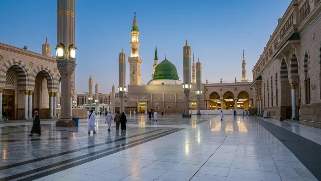 Madinah madinah green dome golden hour for June 5 Star 10 Nights Umrah Packages