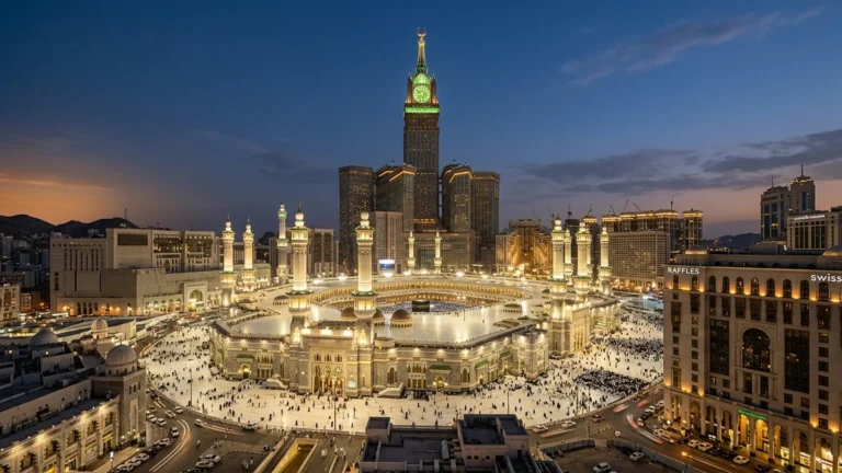 Makkah makkah skyline haram evening for London 5 Star 10 Nights Umrah Packages