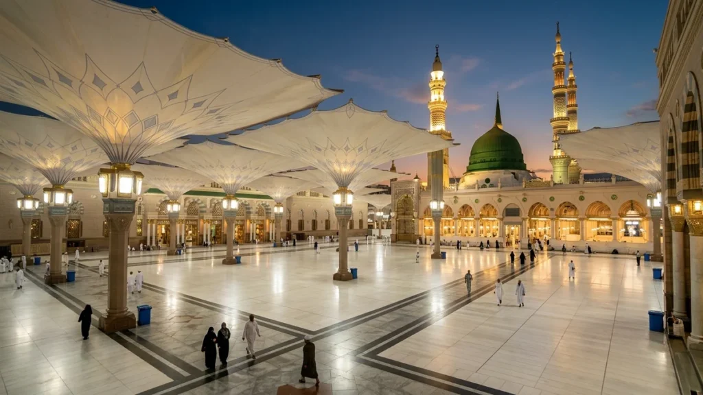 Madinah madinah nabawi umbrellas morning for London 5 Star 14 Nights Umrah Packages