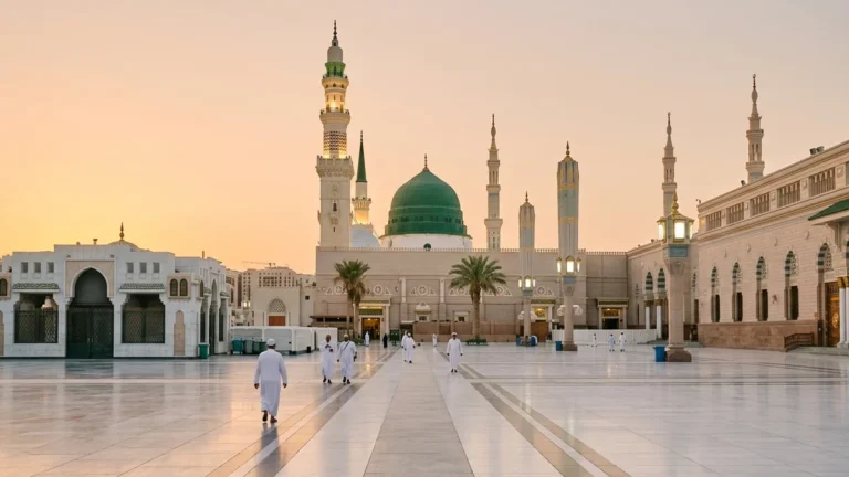 Madinah madinah green dome golden hour for London 5 Star 7 Nights Umrah Packages