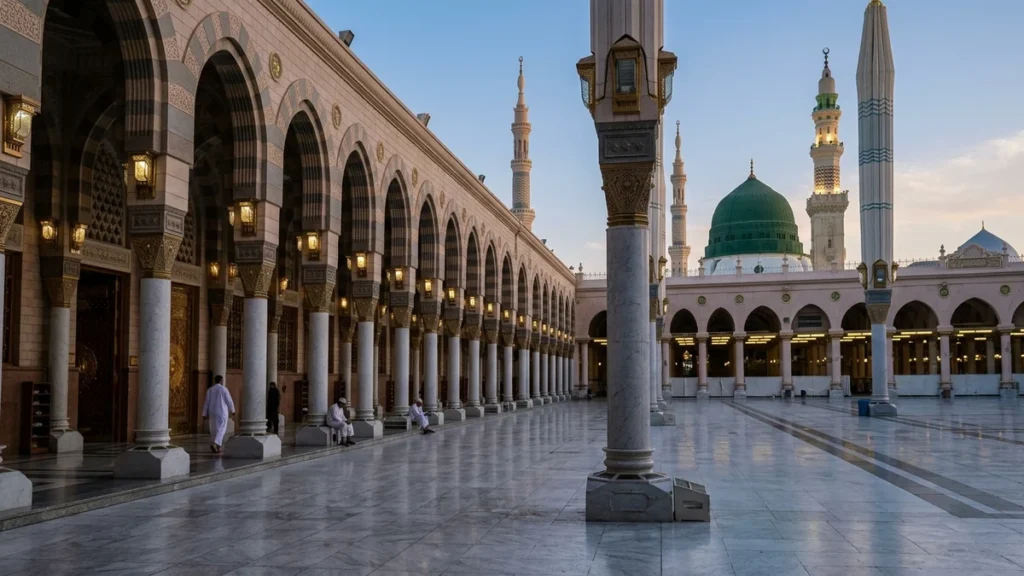 Madinah madinah arcade courtyard dawn for Manchester 4 Star 14 Nights Umrah Packages