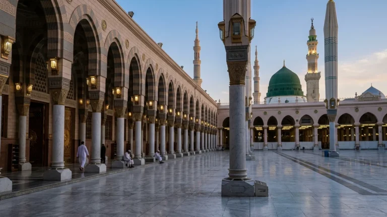 Madinah madinah arcade courtyard dawn for Manchester 4 Star 14 Nights Umrah Packages