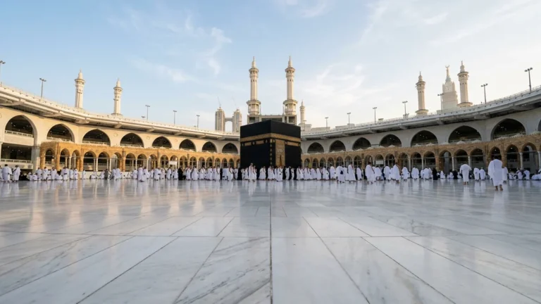 Makkah makkah marble courtyard morning for March 3 Star 10 Nights Umrah Packages