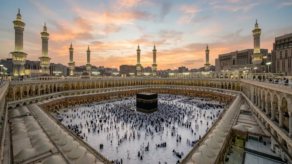 Makkah makkah haram aerial sunset for March 5 Star 10 Nights Umrah Packages