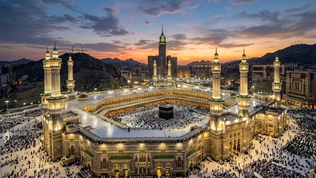 Makkah makkah haram aerial sunset for May 5 Star 12 Nights Umrah Packages