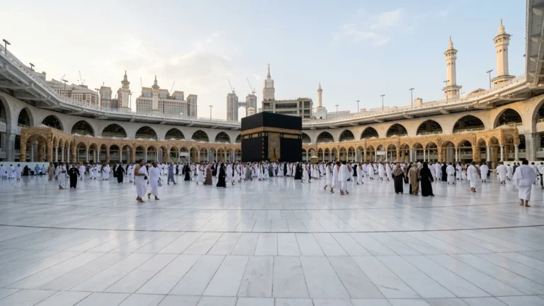 Makkah makkah marble courtyard morning for September 5 Star 10 Nights Umrah Packages