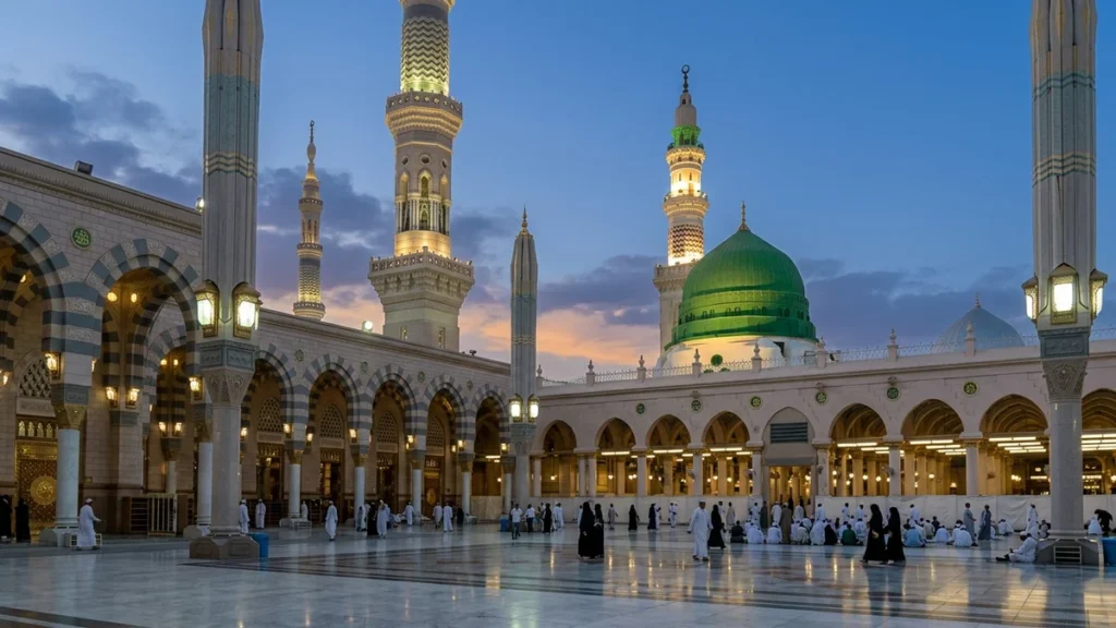 Madinah madinah green dome golden hour for September 5 Star 14 Nights Umrah Packages
