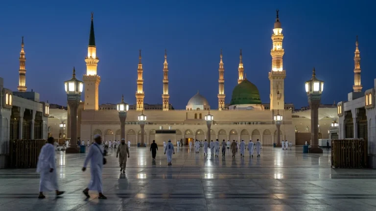 Madinah madinah nabawi minarets blue hour for September 5 Star 7 Nights Umrah Packages